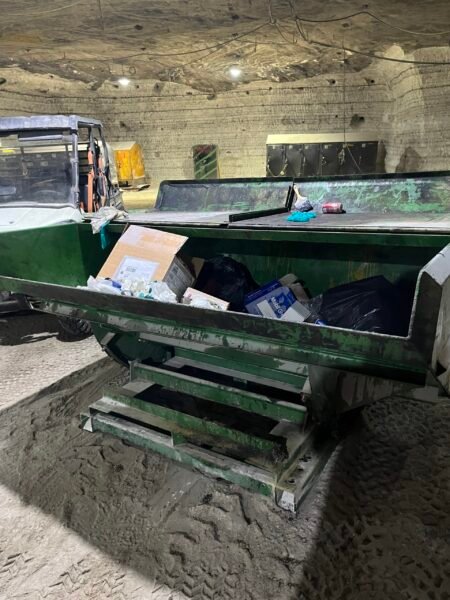 large, heavy duty Self dumping forklift hopper for mining in west virginia mine